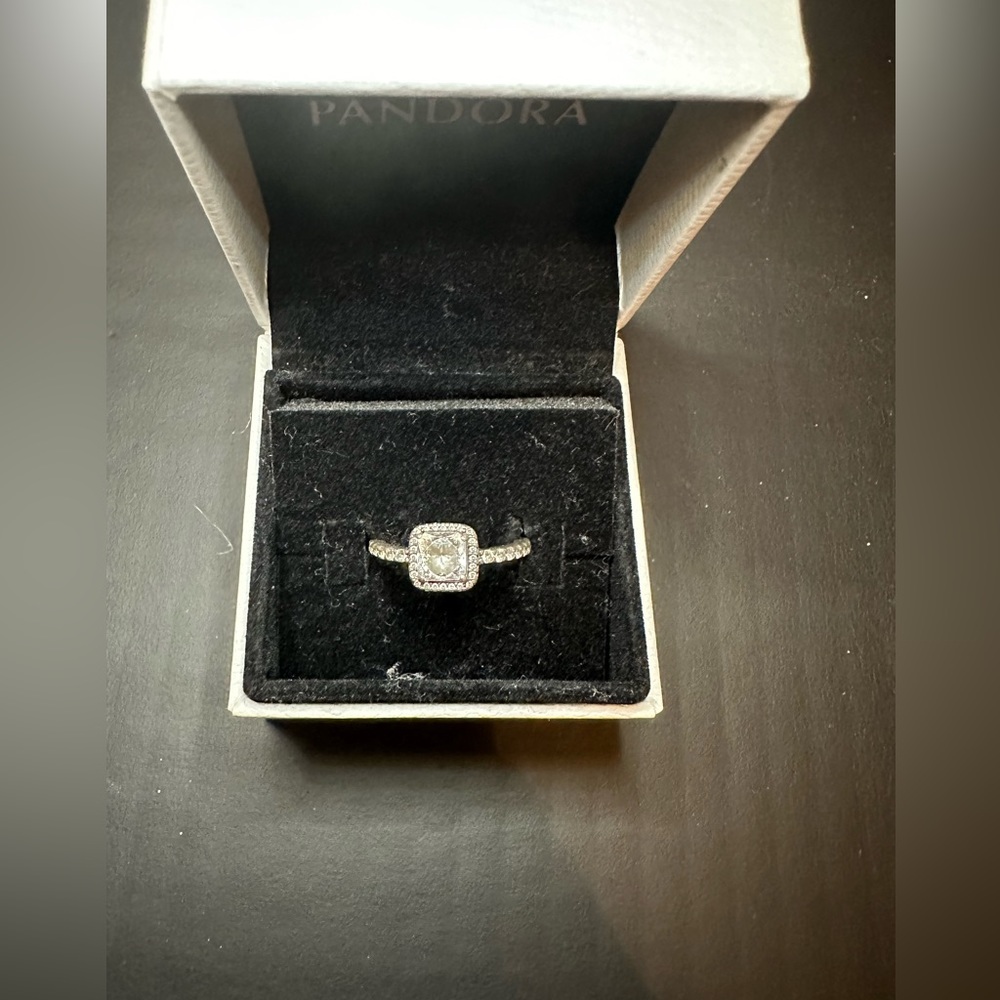 Pandora Square Sparkle Halo Ring